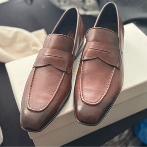 Santoni Rich Brown Leather Slip-On Loafers